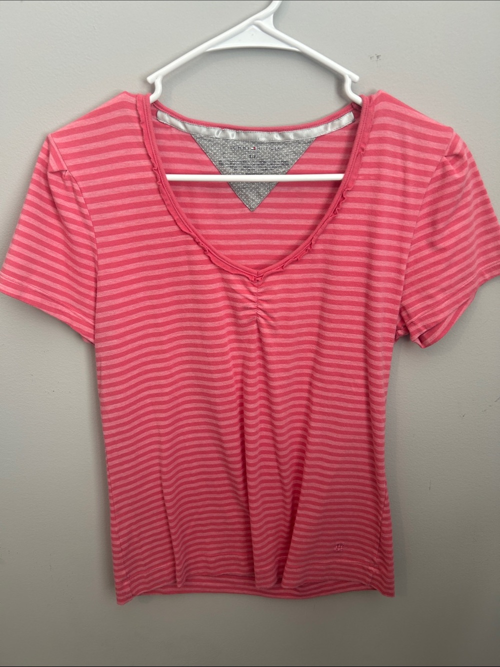 Tommy Hilfiger Coral Pink Striped V-Neck Tee